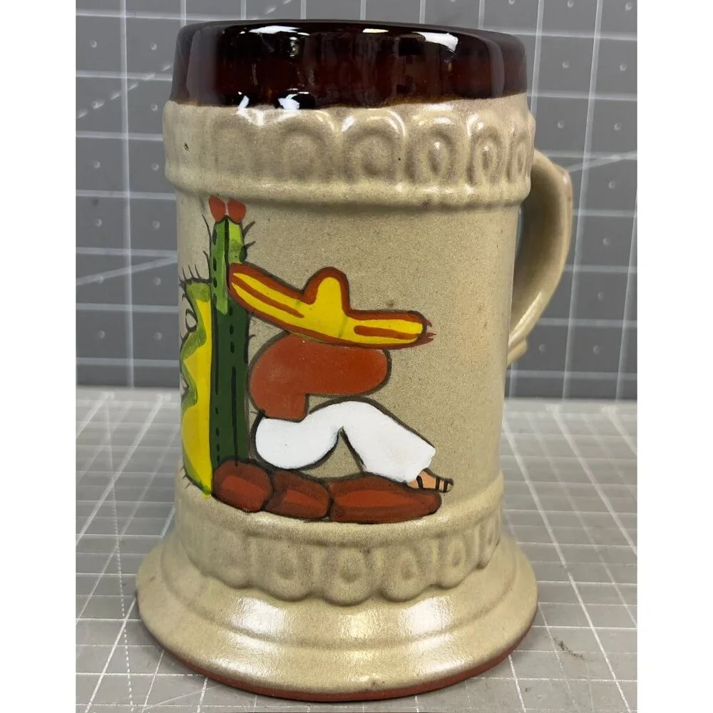 Vintage Ceramic Stein Horse Relief Mexican Art 5.5" Tall Red Clay Collectible - Picture 1 of 7